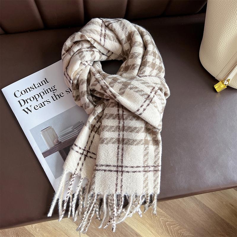 Women Acrylic Scarf Winter Vintage Preppy Style Plaid Wrap Scarves Pashmina Mujer Foulard Bufanda Shawl Unisex Men Tassel Stoles