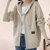 Abrigo de otoño-invierno para mujer, con capucha, cordón de punto, mangas largas, bolsillos, grueso, abrigado, cárdigan de color puro, con cremallera, para uso diario, chaqueta de punto