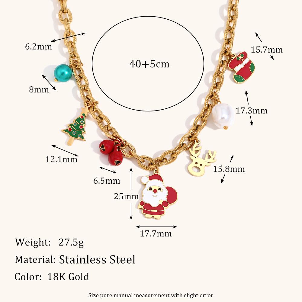 18K Gold Plated Santa Claus Pendant Necklace with Bell Charm for Women