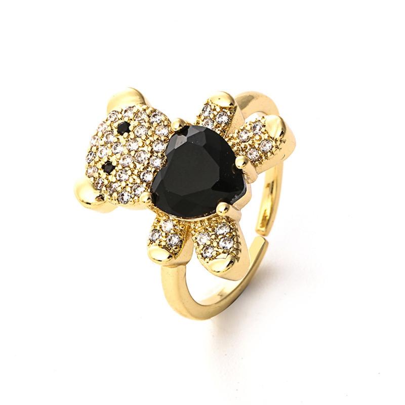 Cute Zircon Bear Rings for Women Girls Rhinestones Heart Finger Rings Lover Bear Hug Couple Rings Wedding Jewelry Gif 1