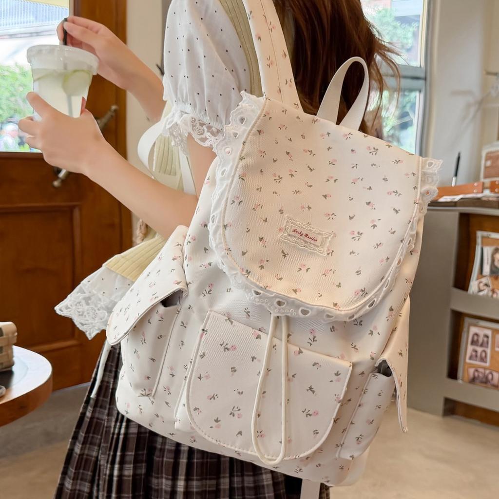 Schoolbag French Gentle Wind Floral Backpack Female Lace Edge Student Schoolbag Soft Cute Cream Wind Girlish Backpack Manufacturer