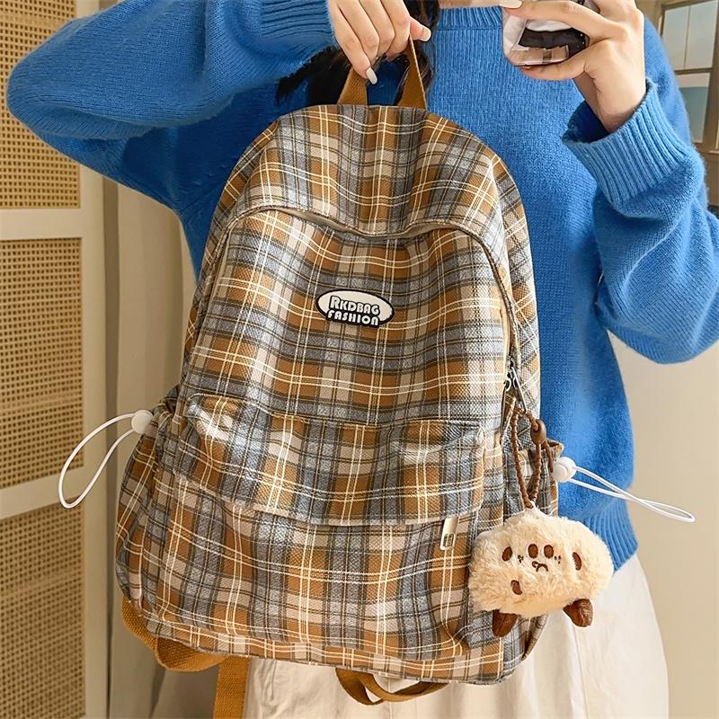 Plecak w kratę w stylu koledżowym dla ucznia gimnazjum, lekki plecak szkolny podróżny o dużej pojemności