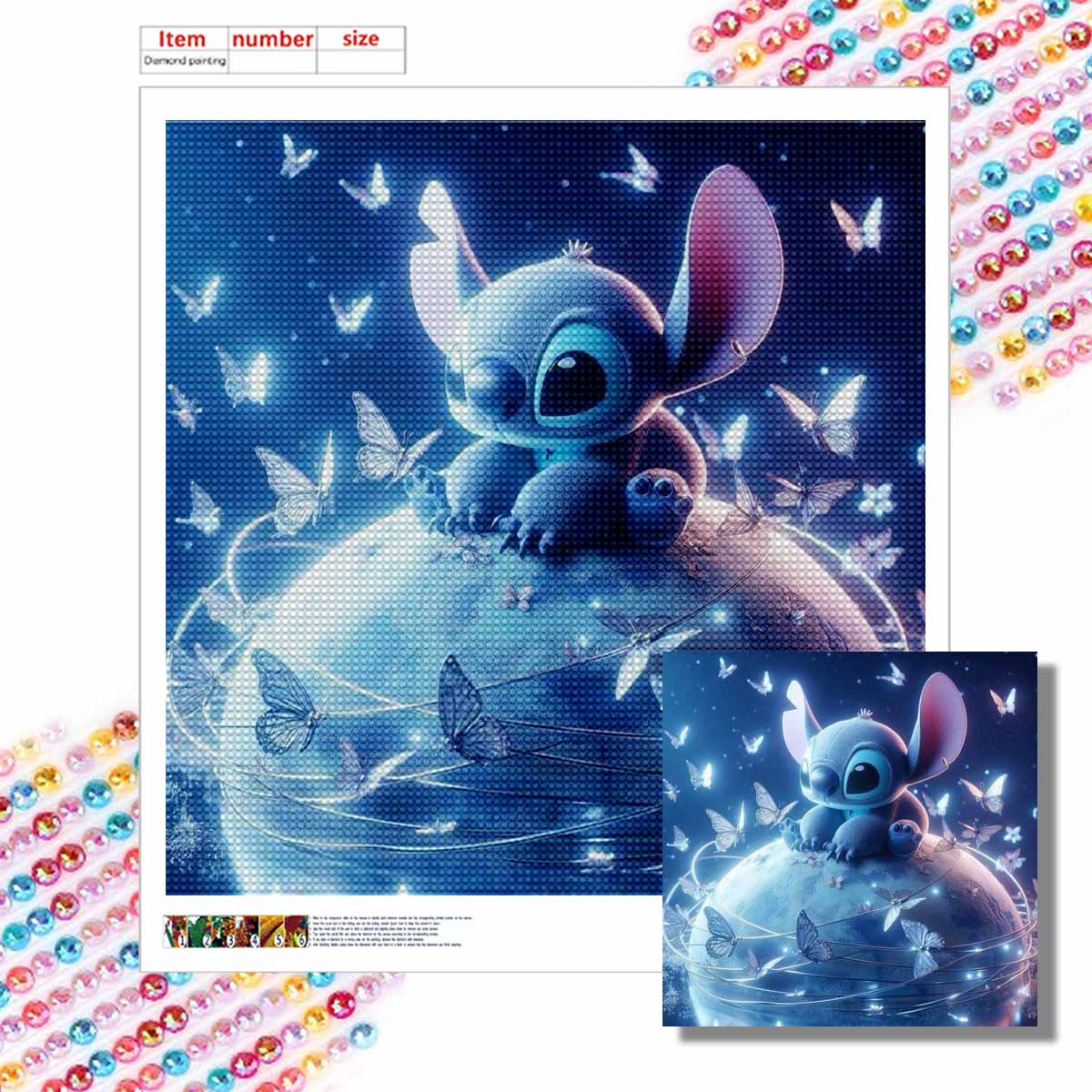 

Полная круглая алмазная живопись Стич и бабочка Искусство Стразы Картина Мозаика DIY 5D Вышивка крестом Домашнее украшение Round 30x30cm