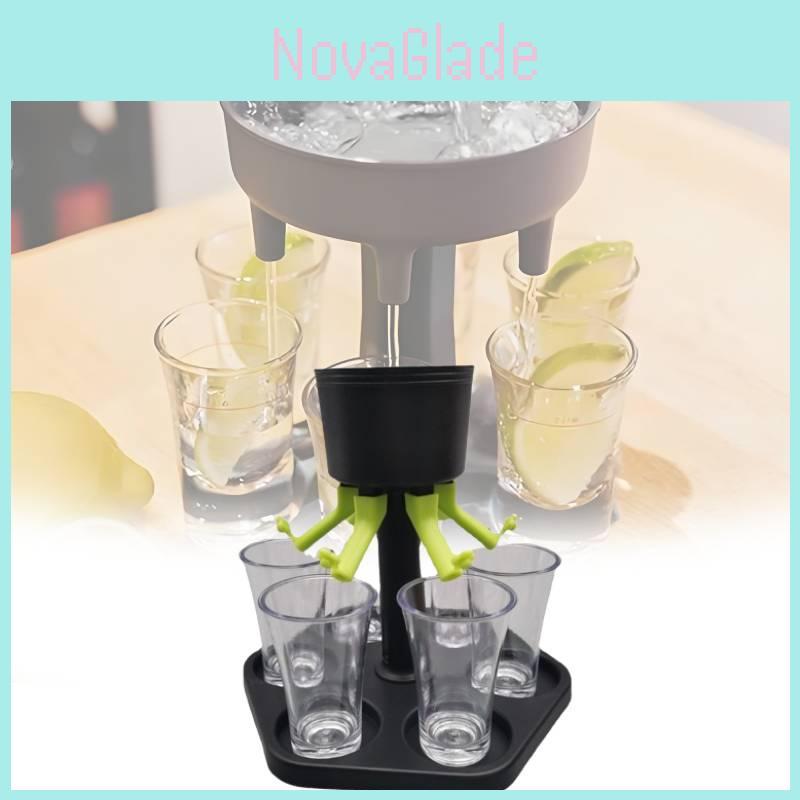 Six Sided Fair Pour Wine Dispenser Set Elegant Black Plastic Serving Tray For Parties