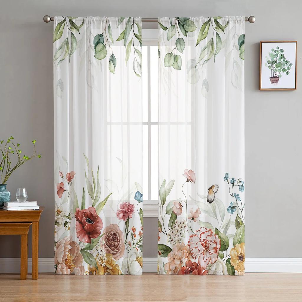 Pfingstrosen Rosen Blume Weiß Sheer Vorhänge für Schlafzimmer Wohnzimmer Dekoration Fenster Vorhang Küche Tüll Voile Organza Vorhänge