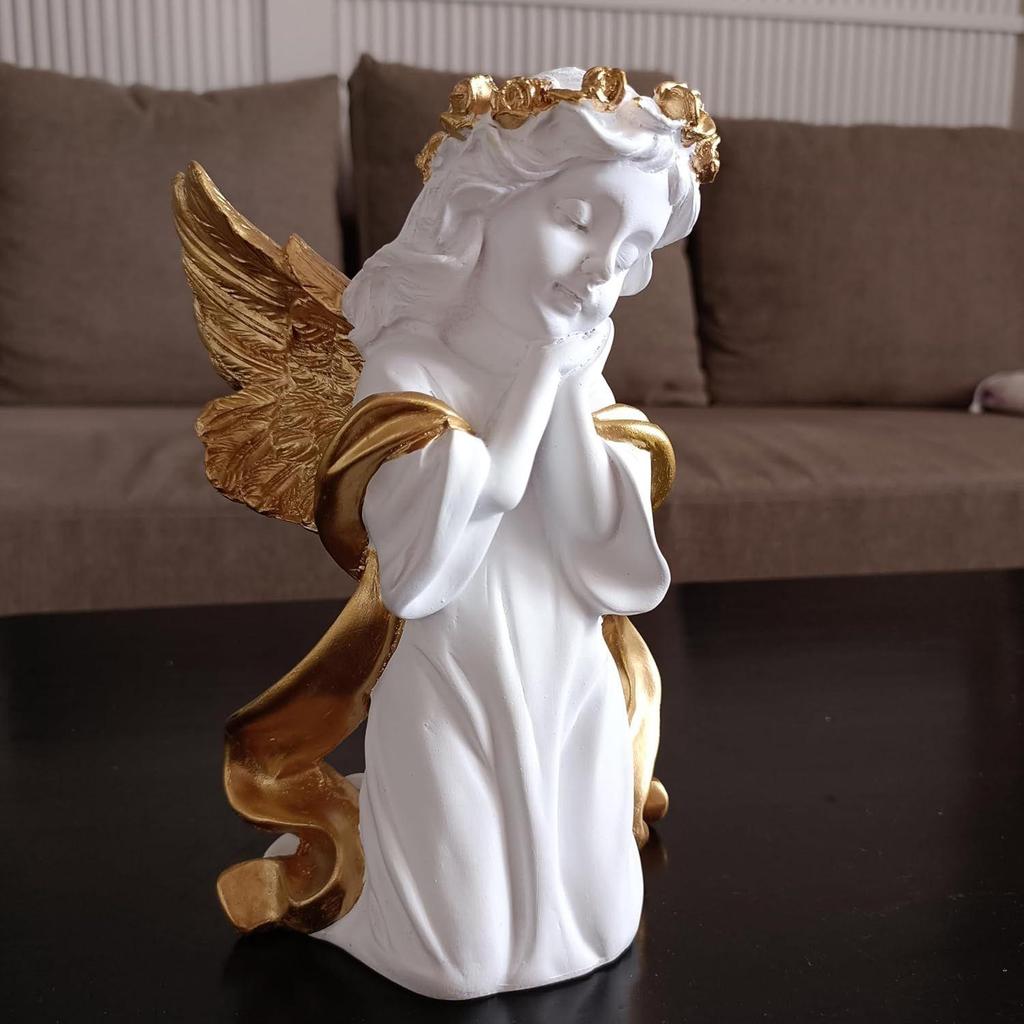 White Fairy Angel with Wings Figurine Statue for Home Living Room Garden Shelf Mantel Decor Decoration Gifting Item, 8 Inches