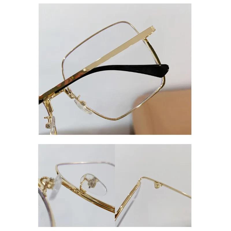 Vintage Retro Anti Blue Ray Eyeglasses for Women Fashion Large Metal Framed Eyeglasses No Degree Reading PC Eyewear