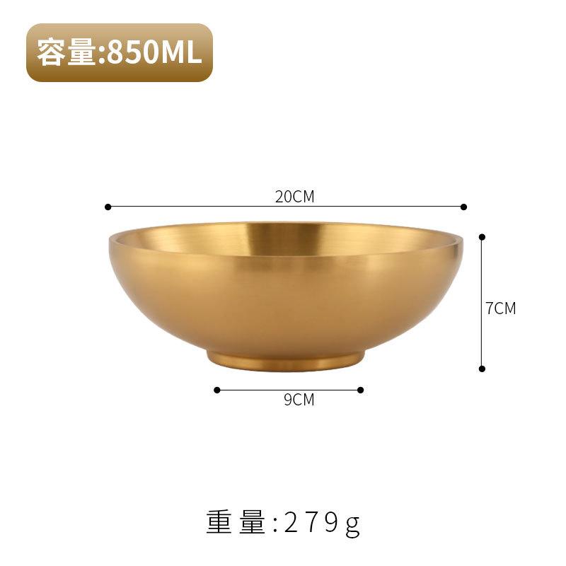 Korean 304 stainless steel noodle bowl commercial gold ramen bowl snail noodle bowl mixed with rice bowl big soup bowl