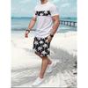 Summer Men's Casual Short Sleeve Suit Retro Palm Print Casual Holiday Fashion Street Wear Short Sleeve Shorts 2 Pieces