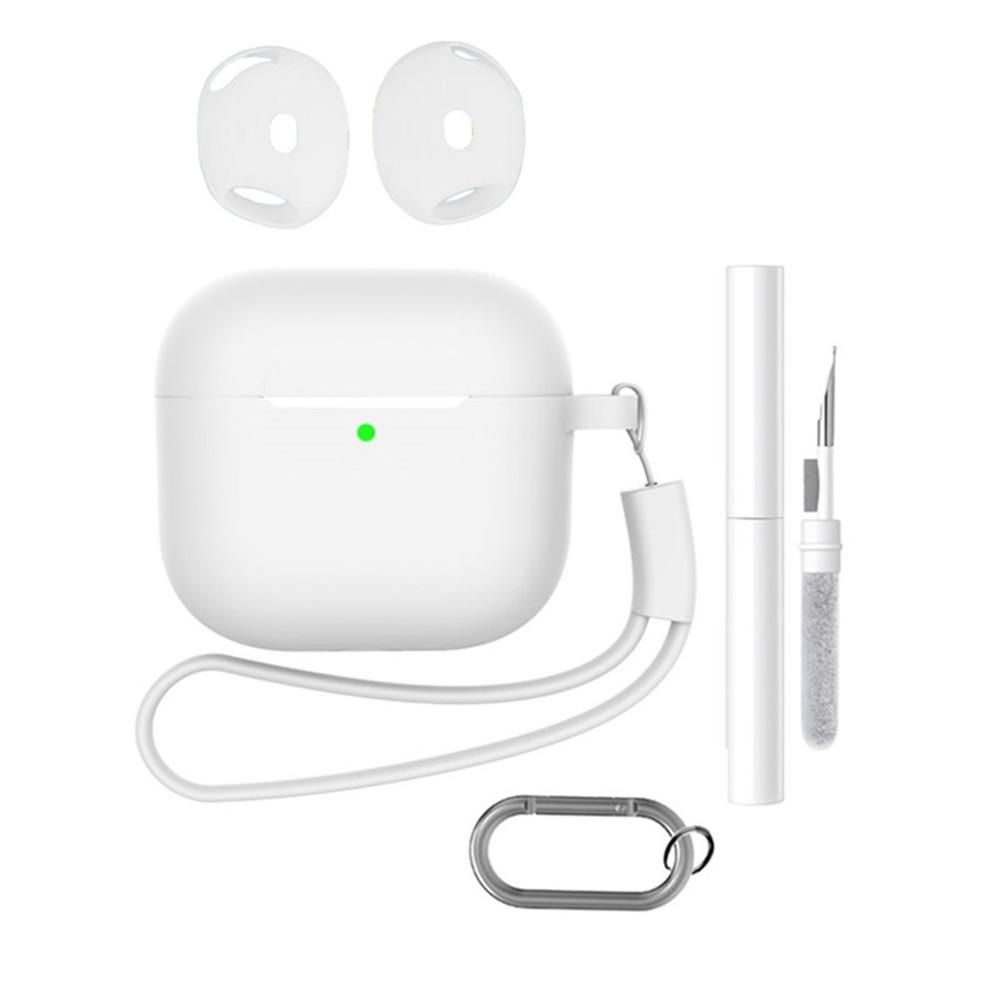 For AirPods 4 Earphone Silicone Case Set with Anti-Lost Keychain, Strap, Ear Tips, Cleaning Pen