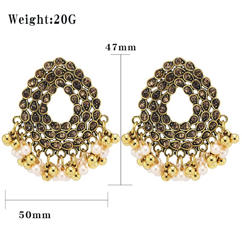 Hollow Pearl Tassels Inlaid with Diamonds Retro Folk Earrings Female Earrings Eid Al-Fitr Lasser Bairam