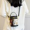 New Bear Print Round Tube Mobile Phone Bag Womens Commuter Crossbody Bag Small Size Vintage Style PU Leather Single Shoulder Bag