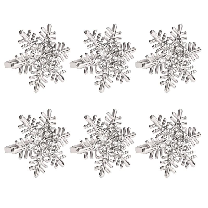 Pack of 6 Napkin Rings Christmas Snowflake Napkins Holder Metallic Napkin Buckle Sophisticated Plating Accessories