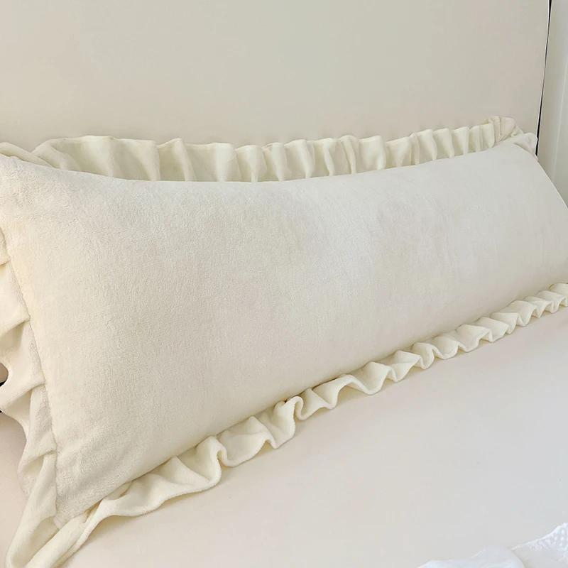 

Length Sleeping Pillowcase featuring Ruffle Winter Couple Double Fleece Flannel Warmth Big Size Pillow Covers Household Bedding 45*180cm 180x48cm(No Pillow)