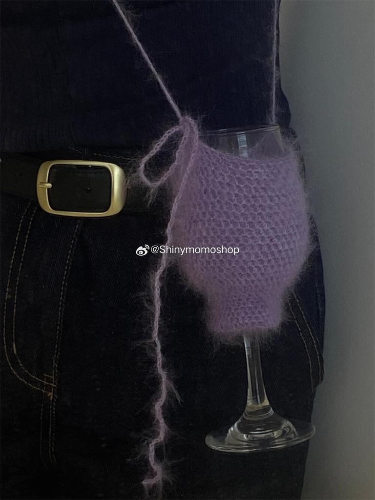 Korean Style Wine Glass Cup Bag Suits Crossbody Bag, Bottle Cover, Handbag, creative gift vase, sequins, handmade weaving