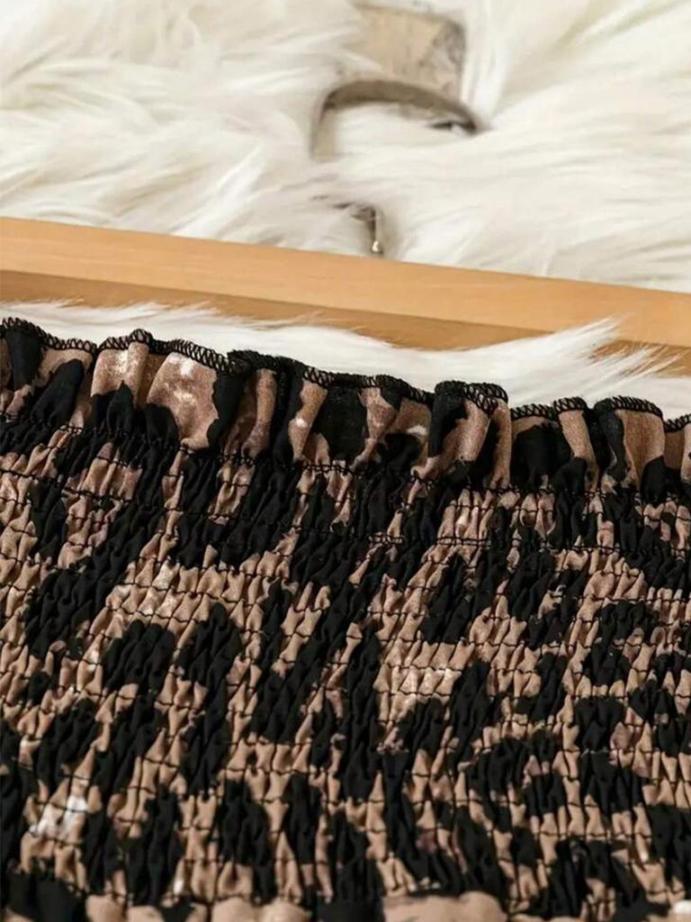 Oversized Leopard Print Casual Straight Leg Pants for Women with Elastic Waist