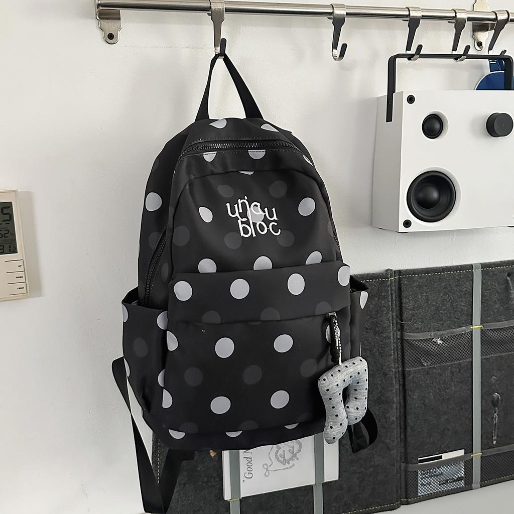 Schoolbag Korean Ins Versatile Plaid Backpack Female Large Capacity Cartoon Star Polka Dot Student Schoolbag Female Casual Back