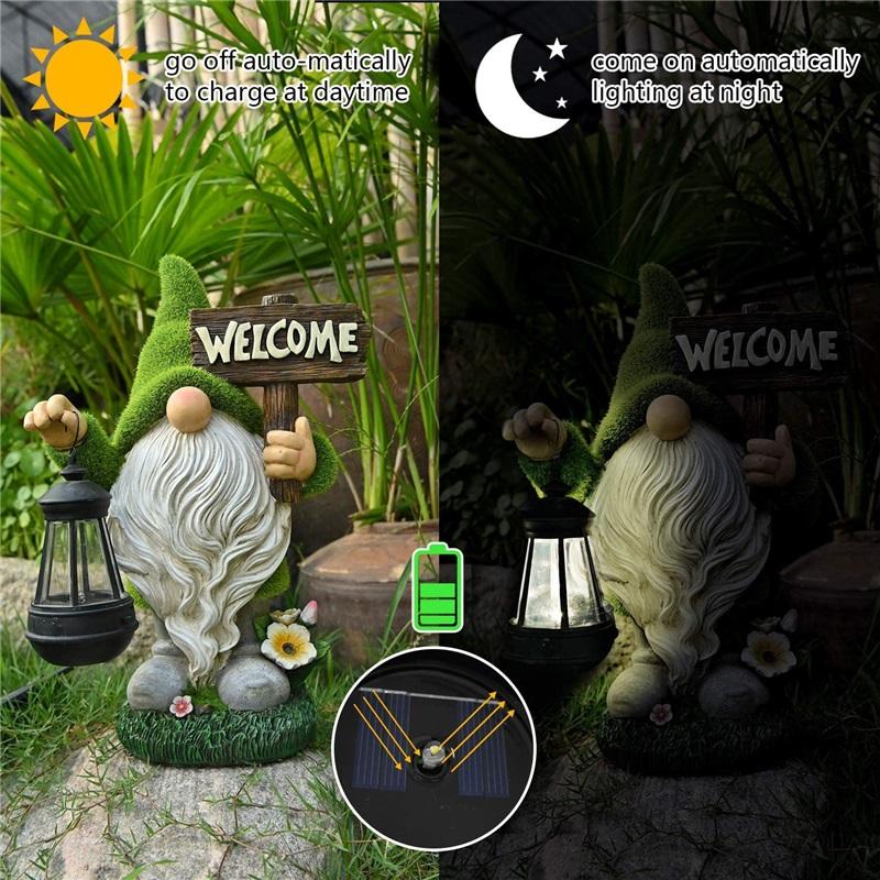 Outdoor Solar Lamp Elf Resin Craft Decoration Dwarf Flocking Statue Decoration Garden Landscape Lamp
