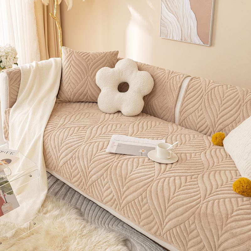 Embroidered Plush Winter Sofa Cushion Cushion Winter New Simple Modern Solid Color Non-slip Sofa Cover
