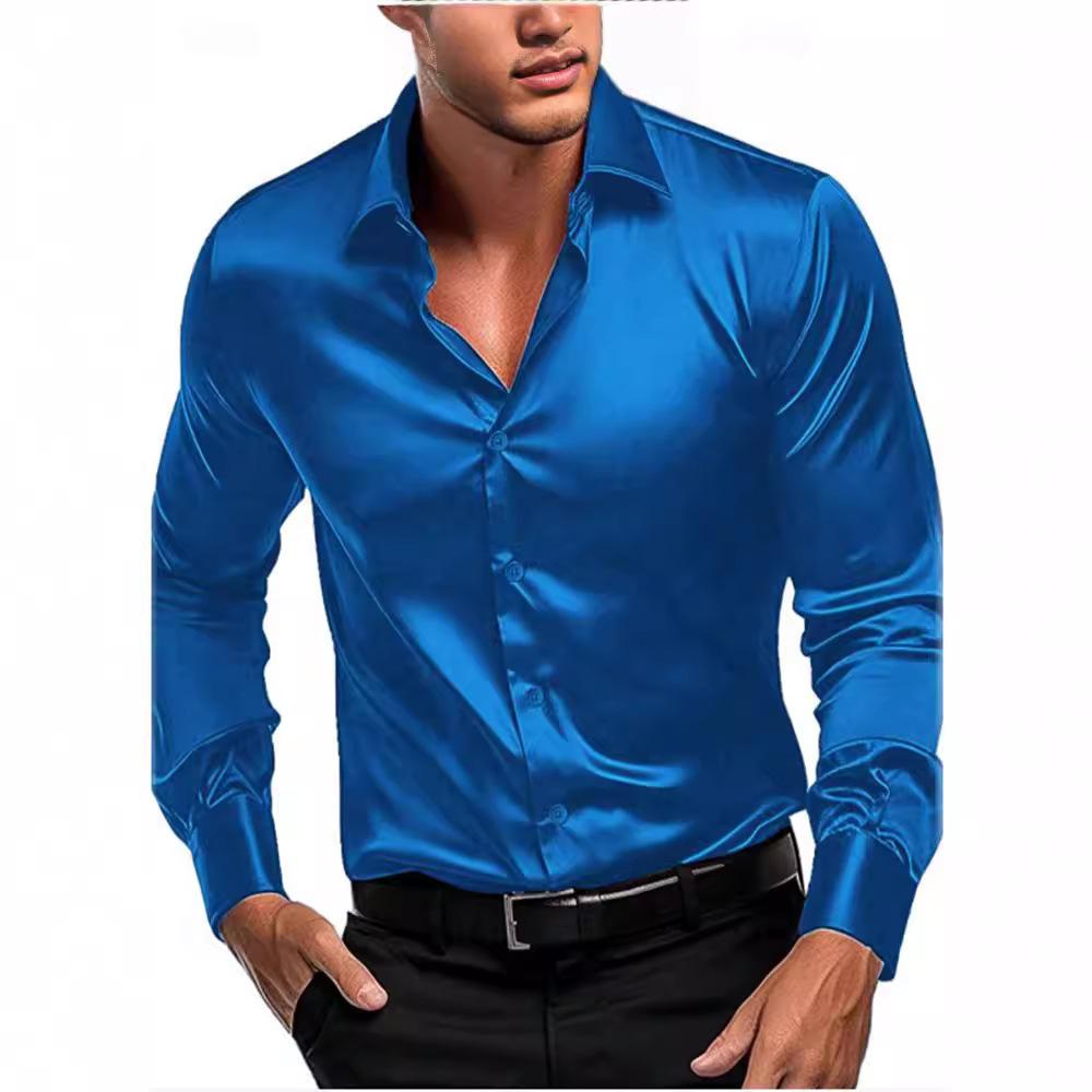 2026 Men's Business Long Sleeve Shirts Button Up Night Club Bright Surface Shirt Rock and Roll Style