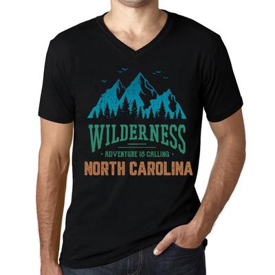 Men’s Vintage Tee Shirt Graphic T Shirt V Neck Wilderness North Carolina Deep Black