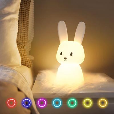 Night Light for Kids Room Cute Bunny Lamp Gifts for Nursery Girls Boys Toddler Kawaii Room Decor USB Silicone Rabbit Night Light