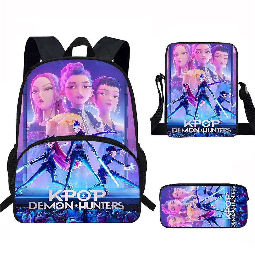 K-Pop Dämonenjäger 3-teiliges Schülerrucksack-Set Anime-Thema Trendiges bedrucktes Rucksack-Set