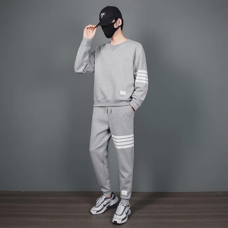 Men's Four-Bar Sports Suit: Sweatshirt & Sweatpants Set, Long Sleeve, Casual Youth Attire