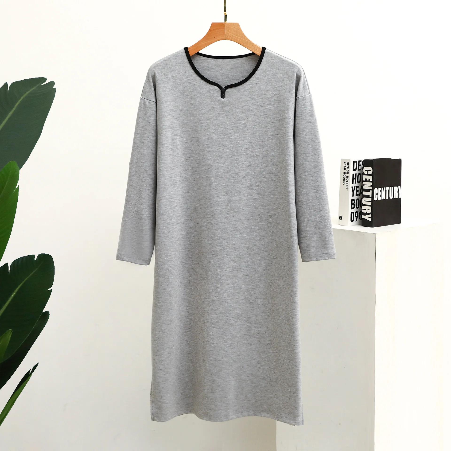 

Осенне-зимняя цветная утолщенная пижама с воротником на пуговицах с длинным рукавом большого размера, цельная домашняя мужская ночная рубашка XL