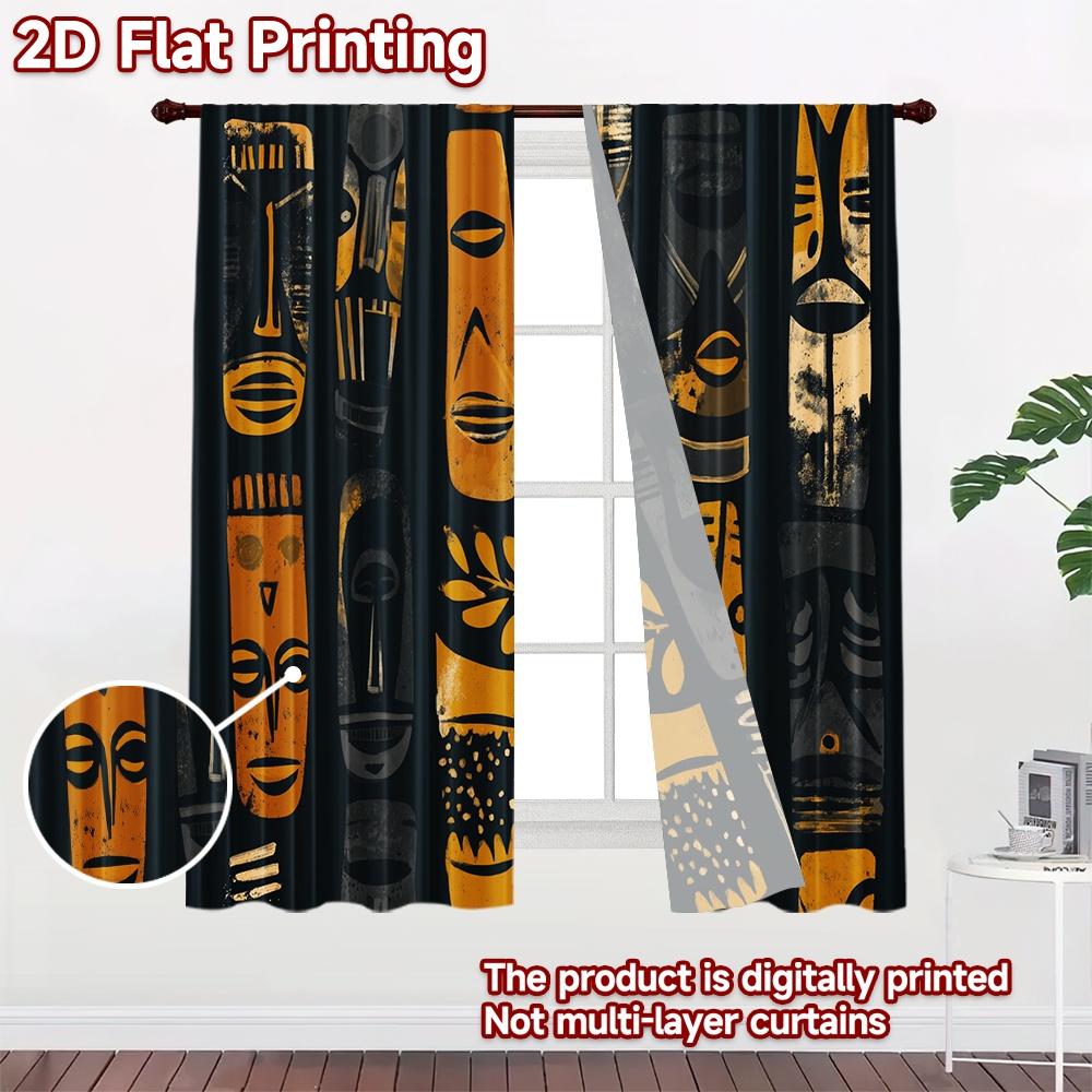 2D flat printing 2pcs Curtain Window Curtains Tribal Mask Art Digital Printed Polyester Drapes Family Party Decoration Perfect