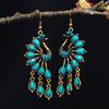 6-color Bohemian Vintage Ethnic Style Antique Alloy Rhinestone Resin Gems Peacock Dangle Earrings For Women Vacation Jewelry