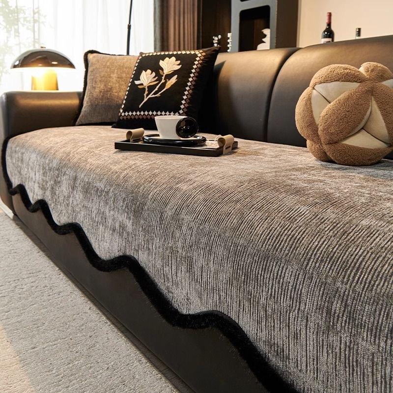 Irregular Sofa Seat Cushion Autumn and Winter Model, Modern Light Luxury Fixed Non-slip High-end Seat Cushion Cover Cloth