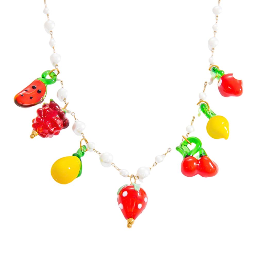 Fruit Glass Pendant Necklace for Women Featuring Handcraft Designs and Vibranting Color for Casual or Festive Occasions