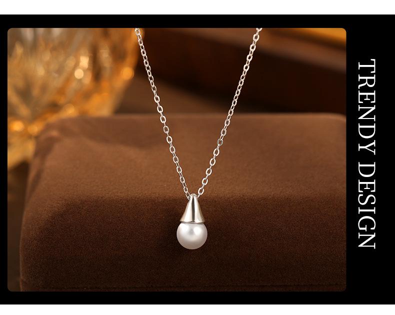 Banyan Tree Silver Water Drop Necklace with Black Agate & Pearl Pendant