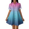 Women’s Casual Loose Shirt Dress Button Front Stand Collar Short Sleeve Gradient Print Relaxed Fit Tunic Dress for Daily Wear