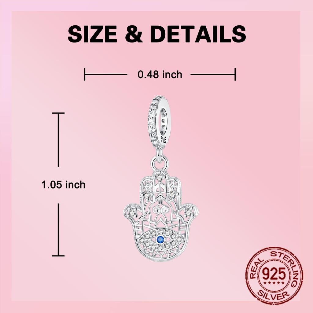 Copper Hand of Fatima Evil Eye Amulet Talisman Pendant Charm Compatible With Authentic Charm Bracelets Women Do It Yourself Jewellery Gift