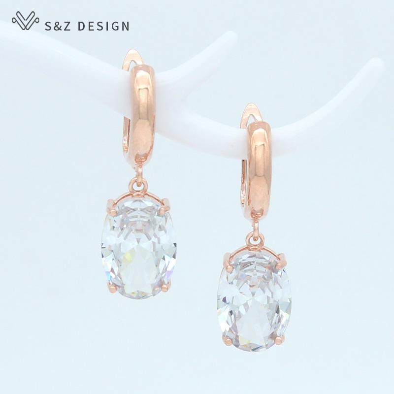 Moda owalne różowe złoto kolor cyrkonia jajko kształt spadek kolczyki dla kobiet biżuteria dziewczęca wesele prezent