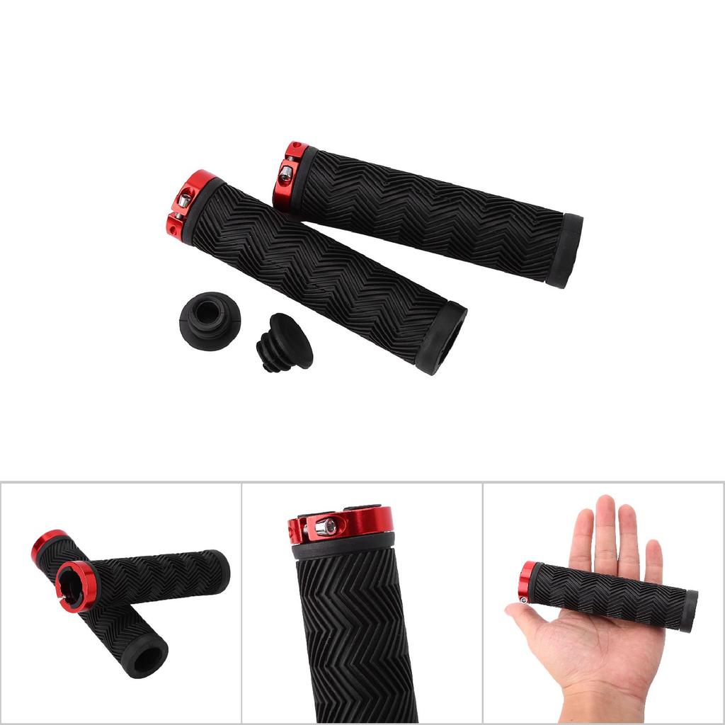 Rubber NOn Slip Bike Handle Bar Grips with Unilateral Metal Lock (red)