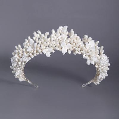 SLBRIDAL Handmade Ins Luxury Rhinestones Crystal Soft Clay Flowers Pearls Bridal Tiara Wedding Crown Women Girls Hair Jewelry