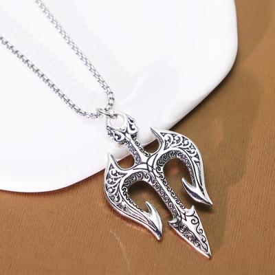 Punk Hip Hop Poseidon Trident Pendant: Retro Titanium Steel Chain Necklace for Men