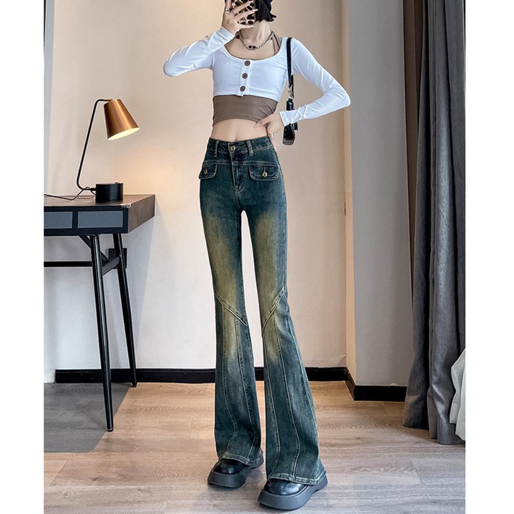 Retro dzwony z mikro rozszerzeniem damskie modele wiosenno-jesienne nowe z wysokim stanem i cienkie dzwony typu podłoga ins trend