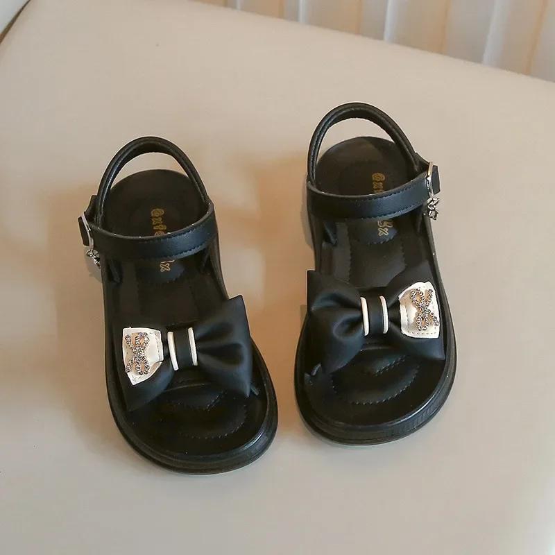 

Kids Princess Shoes Non-slip Open Toes Girls Beach Shoes Big Bow Sweet 2025 New Fashion Children Sandals Soft Sole for Vacation 21 чёрный