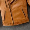 Natural Oil Waxed Cow Leather Jacket For Men Biker Clothes Yellow Soft Genuine Cowhide Coat Autumn