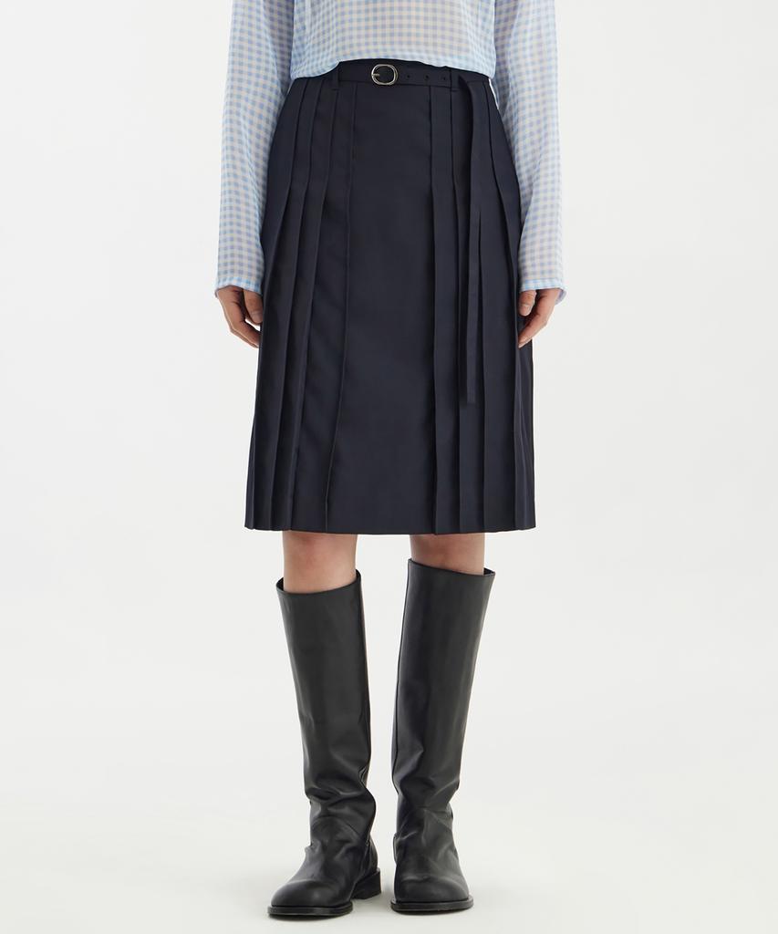 YOUTH Pleats Midi Skirt - Navy