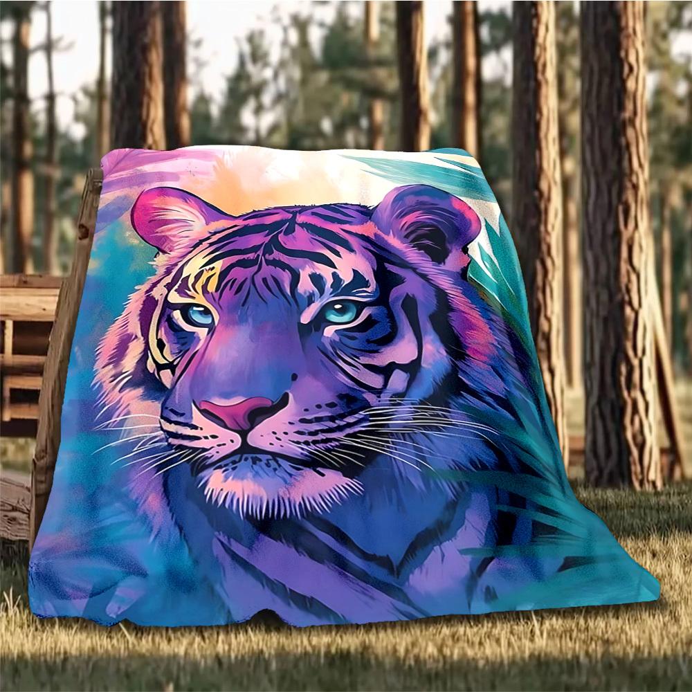 1pc Tiger Print Print Outdoor Blanket, Lightweight Polyester,