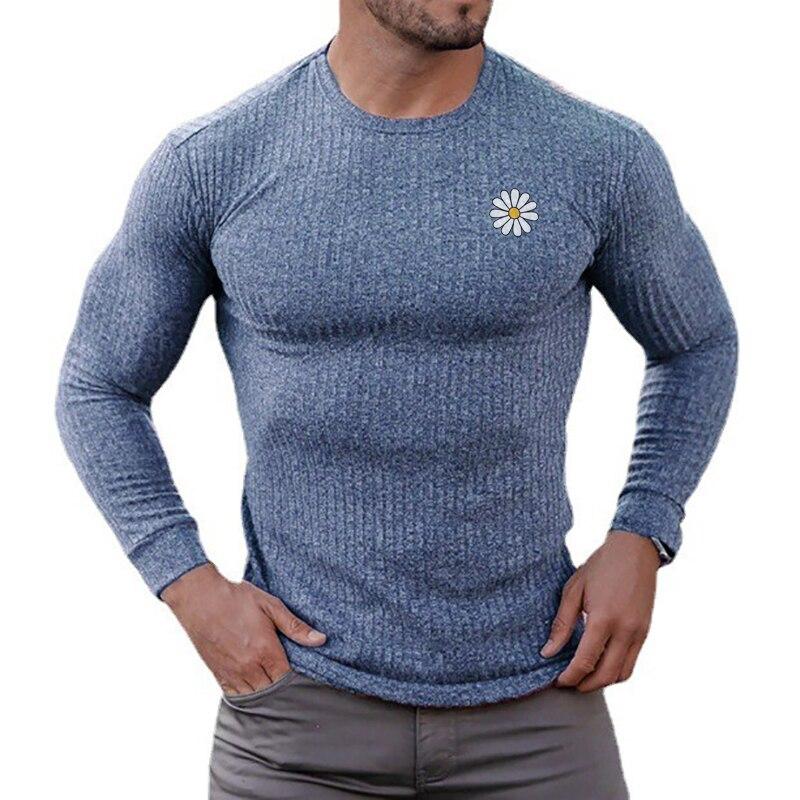 Muscleguys Męski jesienno-zimowy pulowerowy top Nowe codzienne dzianinowe T-shirty z okrągłym dekoltem dla młodzieży