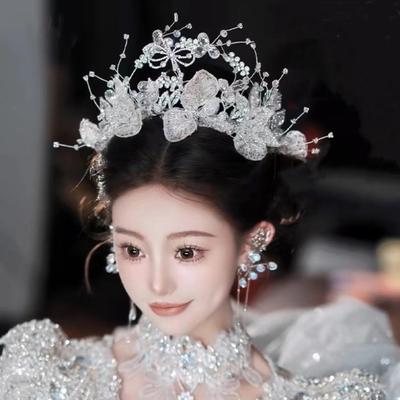 Original Design Handgemachte Licht Luxus Spitze Blume Premium Altersreduzierung Kristall Krone Hochzeit Braut Kopfbedeckung
