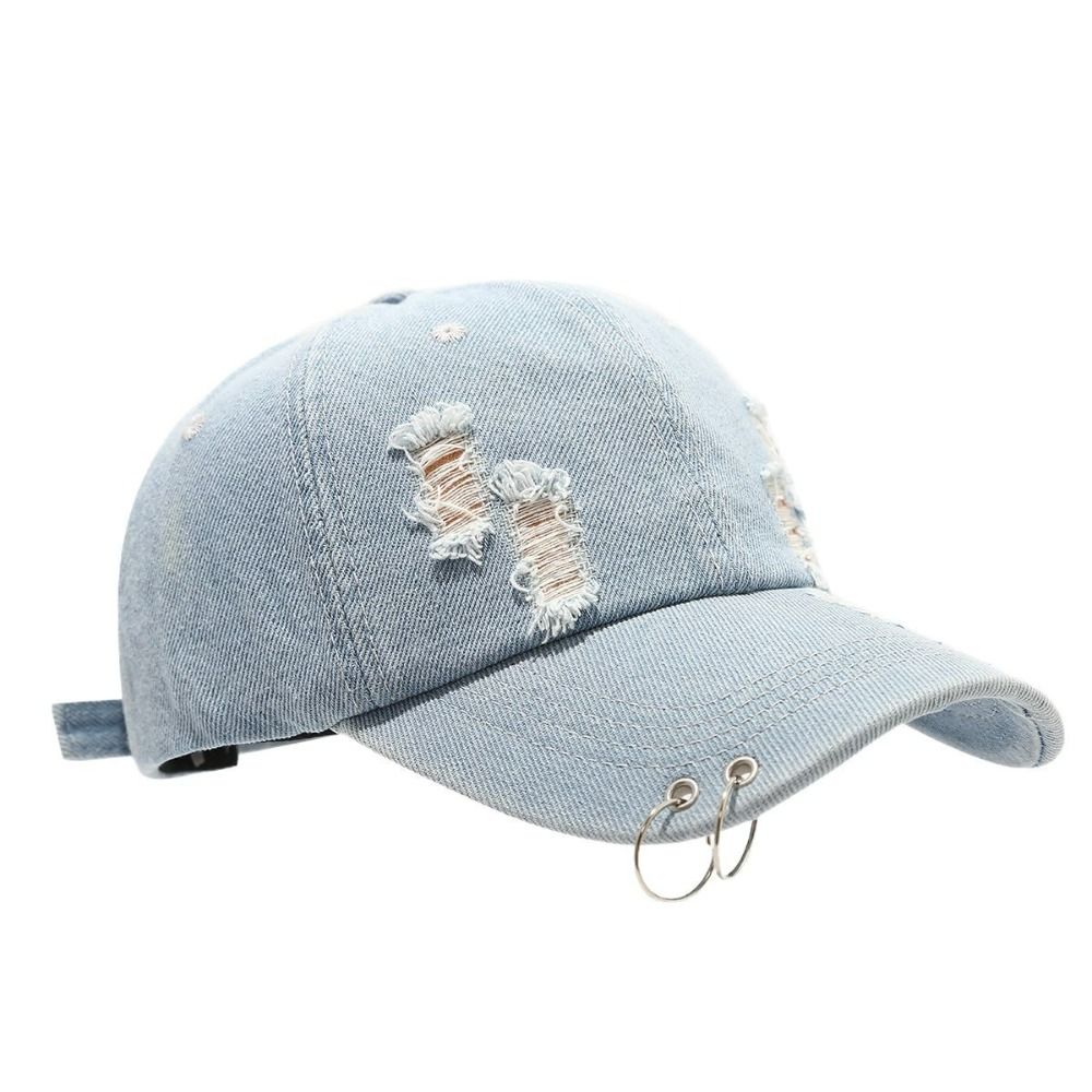Hip Hop Ripped Denim Baseball Hat Creative Sunshade Hat Casual Iron Ring Baseball Cap Men