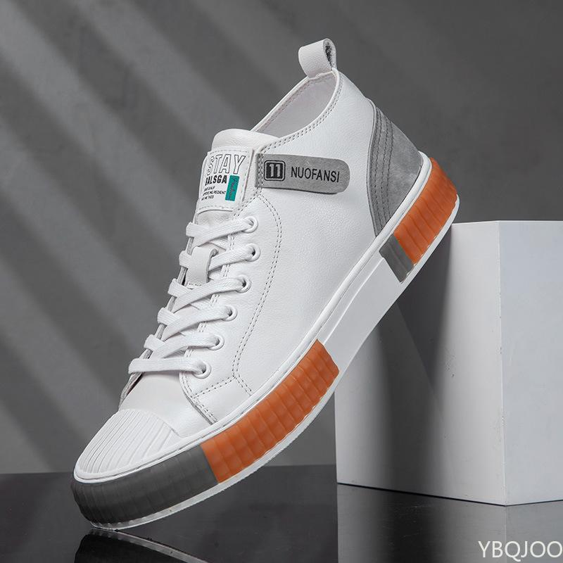 Модная обувь хайтопы из натуральной кожи для мужчин белая черная из натуральной кожи — фото 5