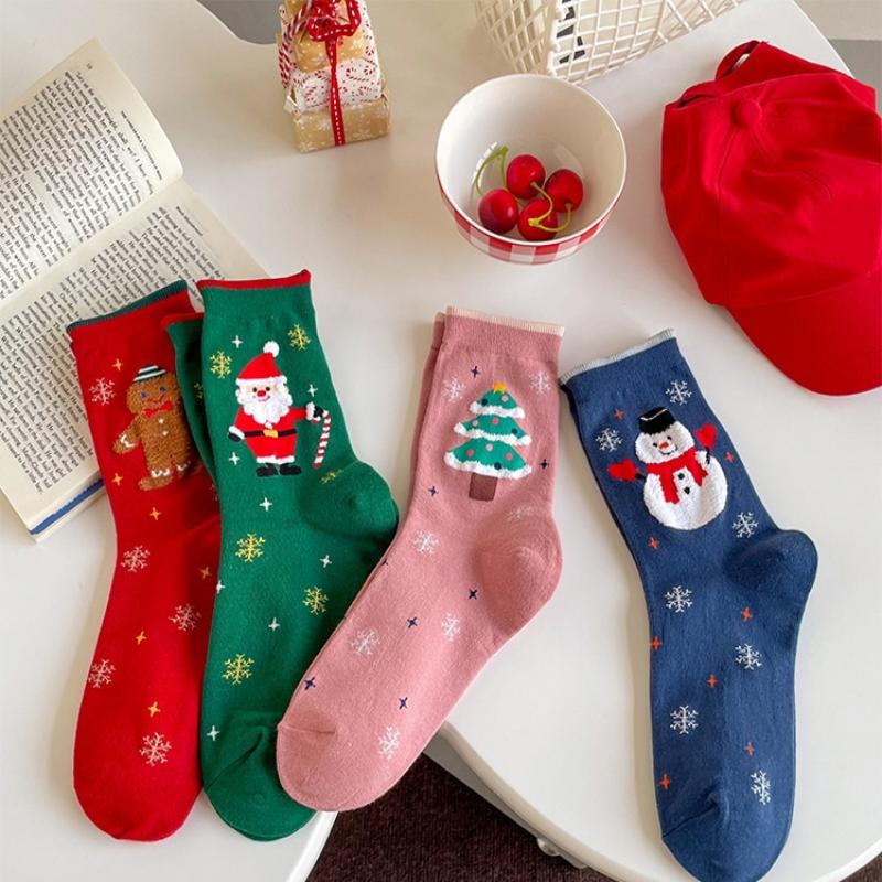 1/4 Paare Cartoon Weihnachtsstrümpfe Niedlicher Schneemann Weihnachtsmann Winter Warme Socken Weihnachtsdekoration Für Zuhause Neujahrsbedarf Geschenk